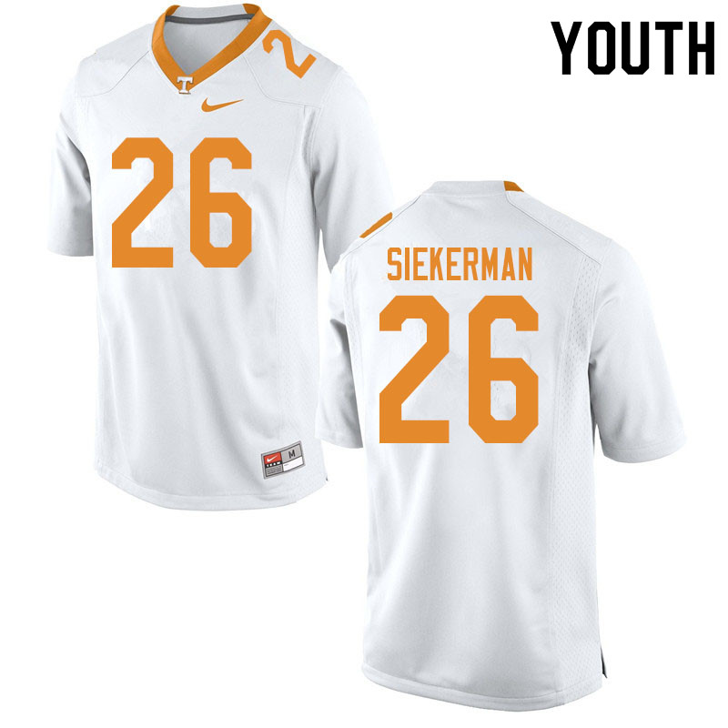 Youth #26 J.T. Siekerman Tennessee Volunteers College Football Jerseys Sale-White